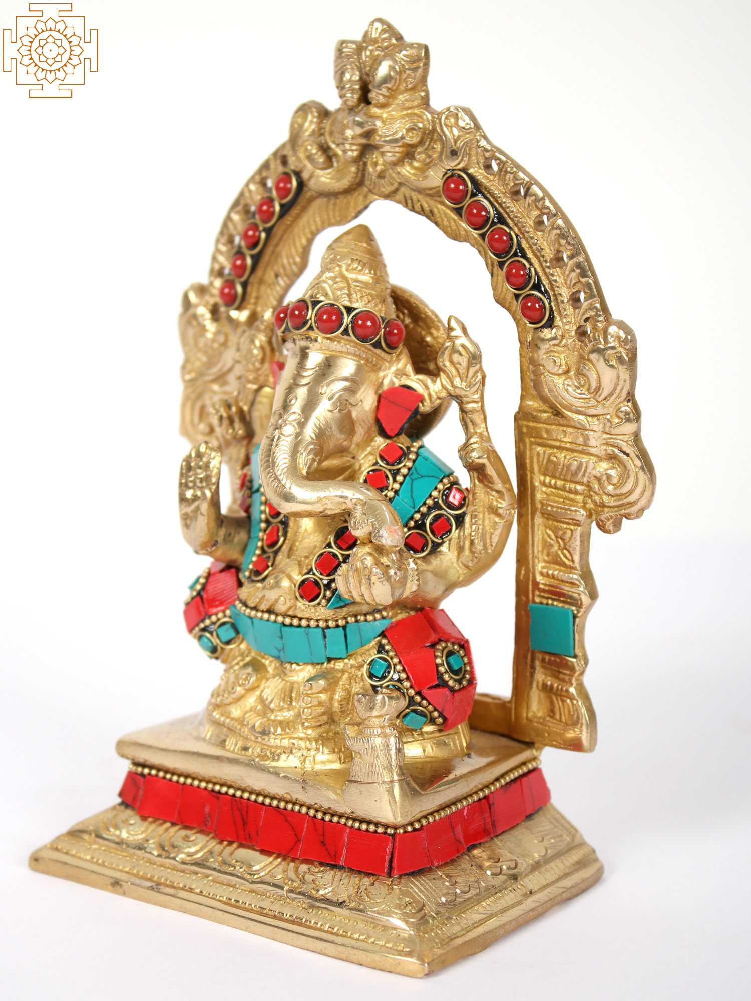 Chaturbhuja Ganesha Idol With Kirtimukha Arch Brass Statue With