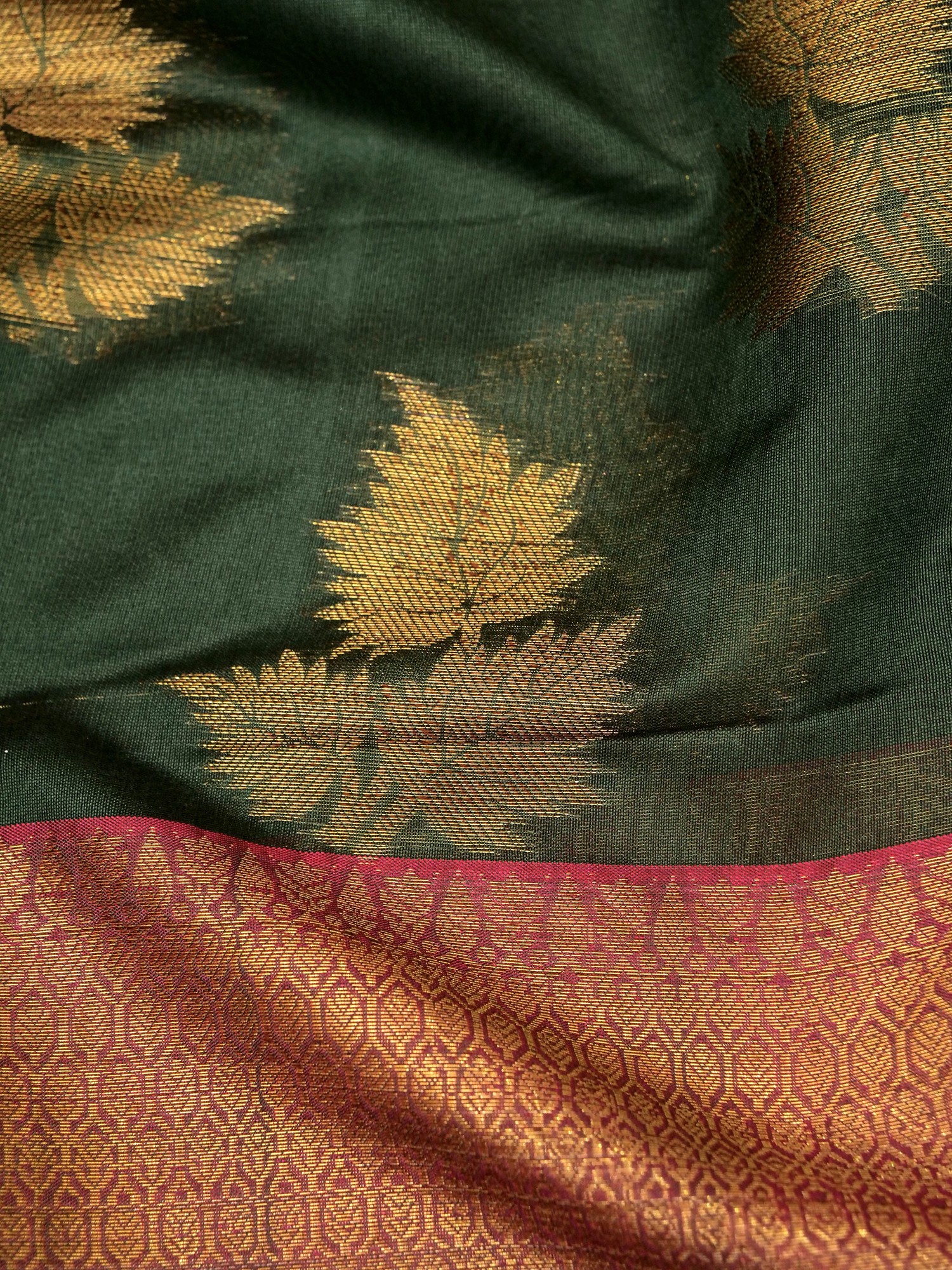 Banarasi Cotton Silk Saree With Brocaded Maple Leaf Bunch Zari Motif