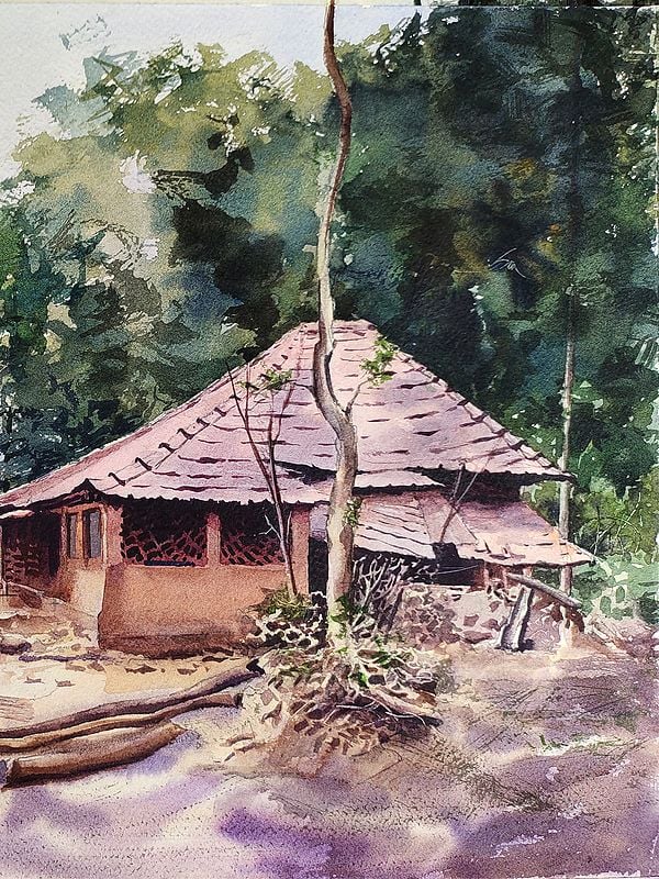 Village Watercolor Painting By Anupam Pathak Exotic India Art