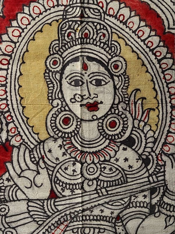 Goddess Saraswati Seated On Swan Kalamkari Painting Exotic India Art