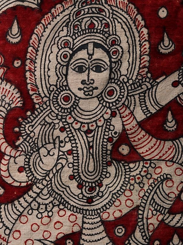 Bhagawan Krishna Dancing On Kaliya Naag Kalamkari Painting Exotic