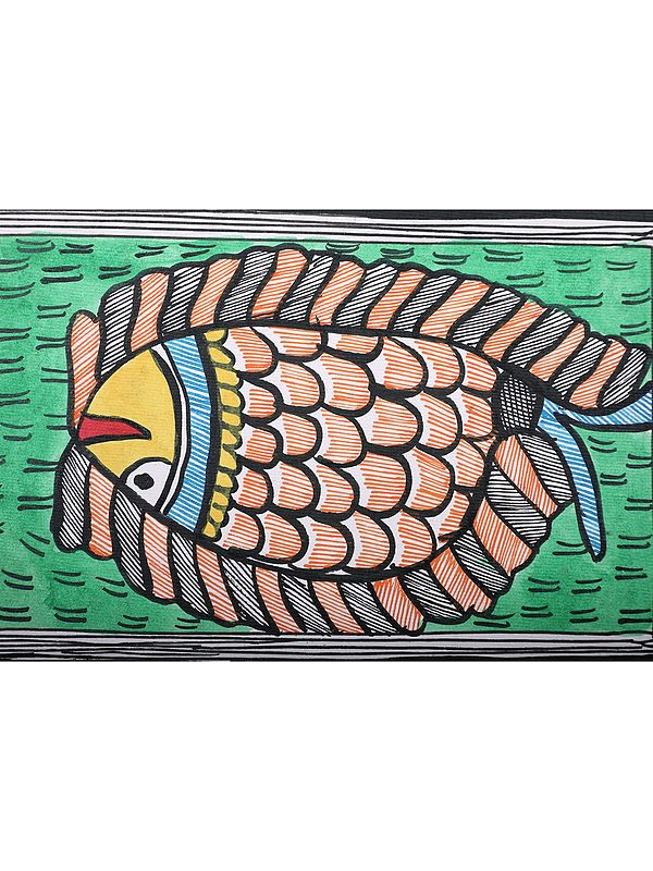 Twin Fish Madhubani Painting On Handmade Paper By Ashutosh Jha