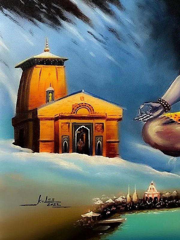 The Abode Of Lord Shiva Acrylic Painting On Canvas Kulwinder Singh