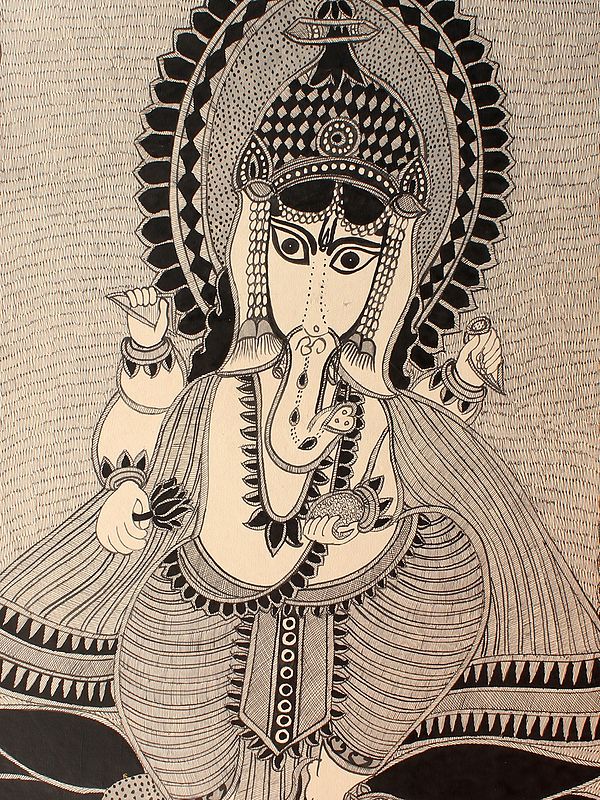 Ganesha Standing On Mushak Madhubani Painting Exotic India Art