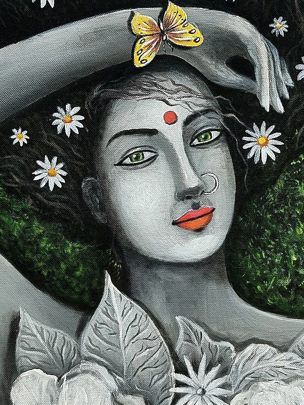 Lady With Nature Acrylic On Canvas Painting By Gayatri Mavuru