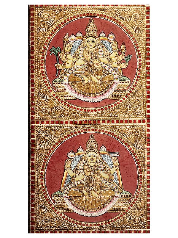 Large Lord Vishnu With Ashtalakshmi Tanjore Painting Traditional