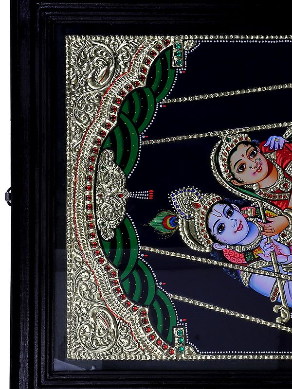 Radha Krishna Riding On Jhula Tanjore Painting Traditional Colors