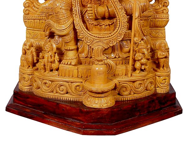 24 Kirtimukha Lord Shiva With Trishul Seated On Throne Wooden Statue