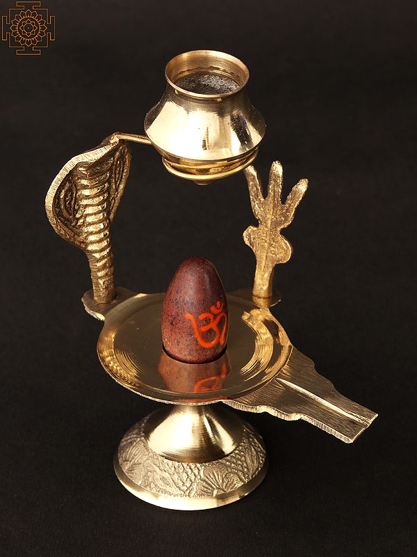 Narmadeshwar Marble Shivling Idol Brass Abhishek Patra With Trishul