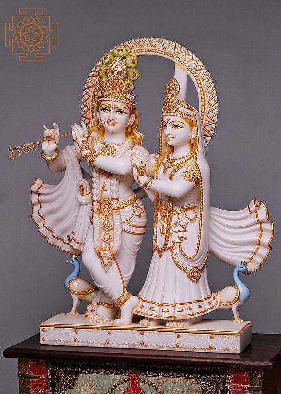 Large Radha Krishna Statue Handmade White Marble Radha Krishna