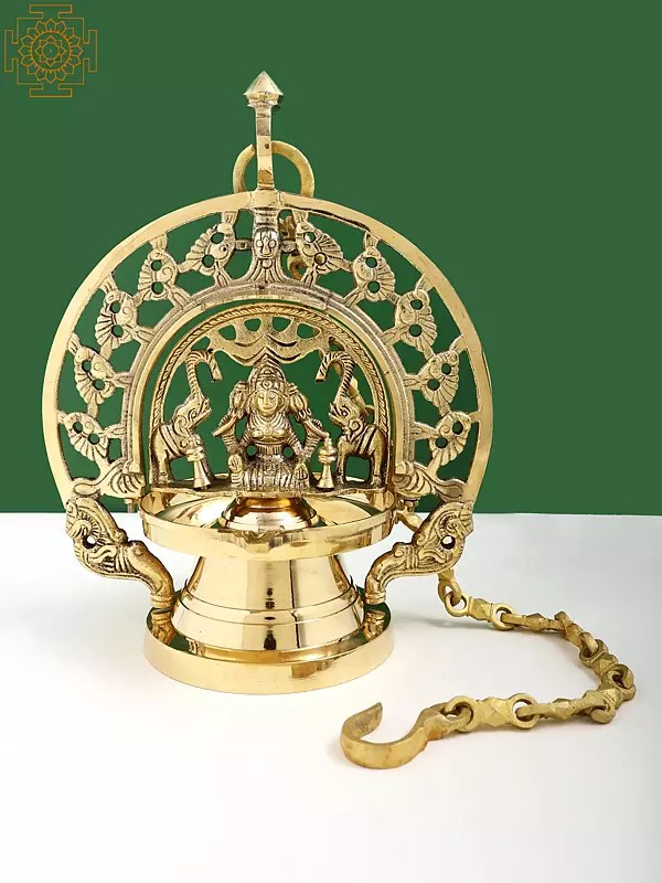 Hanging Brass Gajalakshmi Puja Diya Handmade Exotic India Art