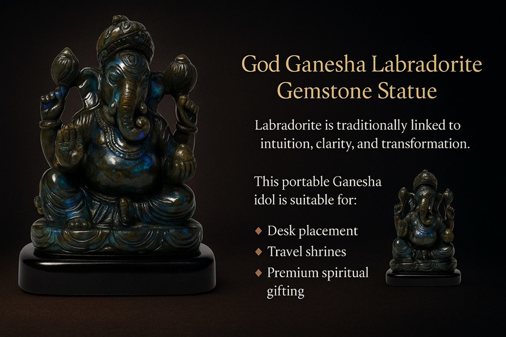 Ganesha Labradorite Gemstone Statue