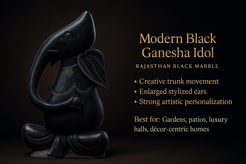 Modern Rajasthan Black Marble Ganesha Idol