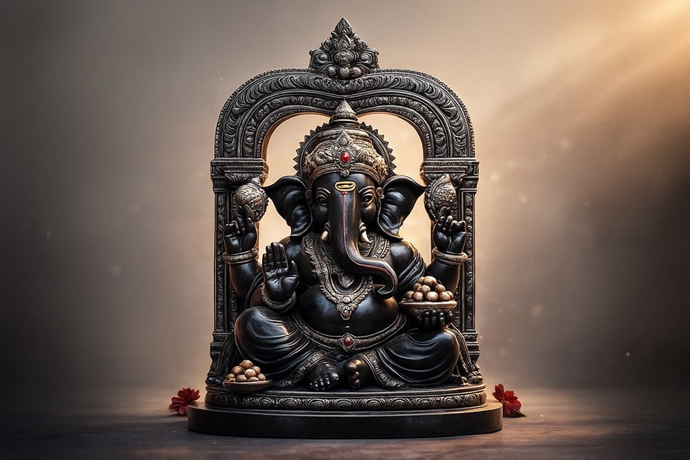 Sitting Ganesha Black Marble Murti