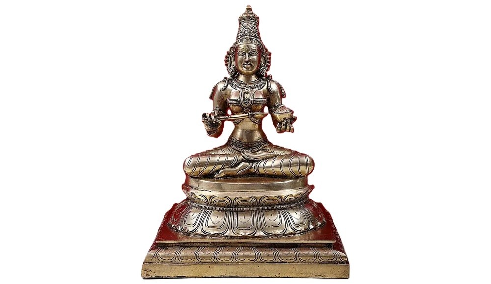 Brass Goddess Annapurna Idol Seated on Pedestal