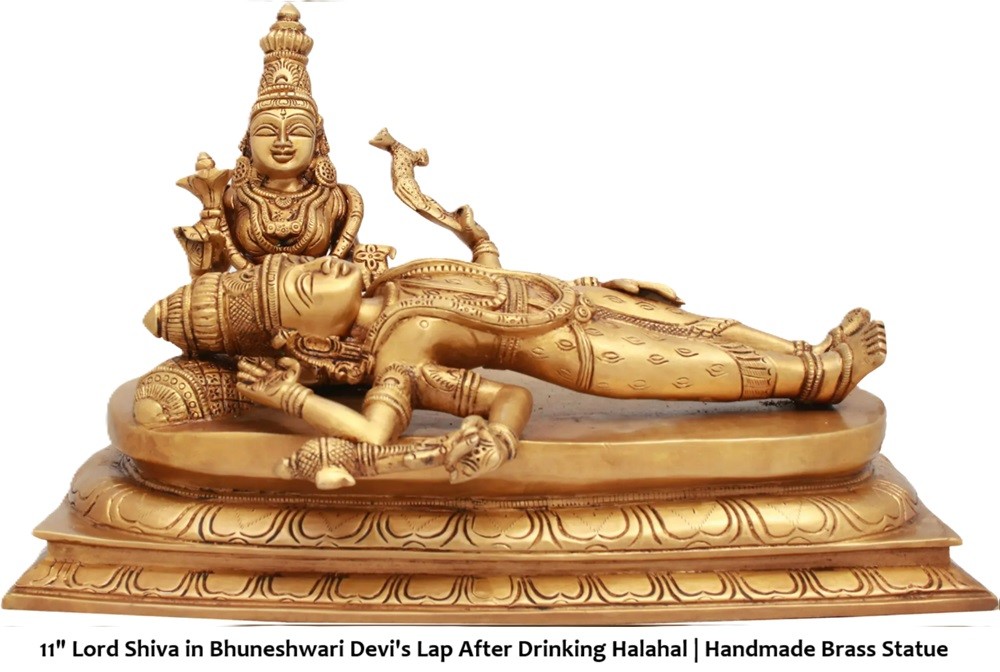 Lord Shiva in Bhuneshwari Devi's Lap after Drinking Halahal Poison