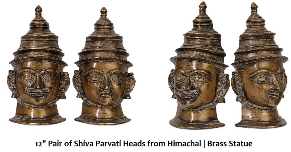 Pair of Shiva Parvati Heads Brass Statue from Himachal