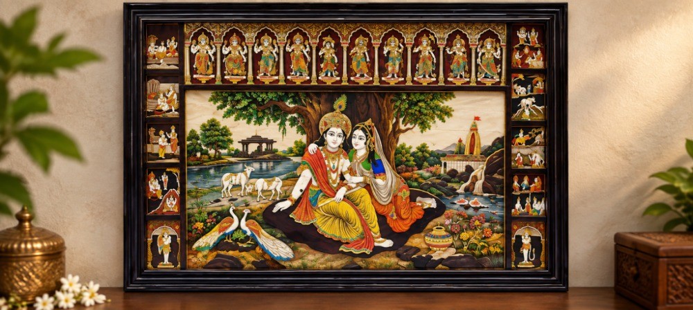 Mysore Wooden-Inlay Krishna Art