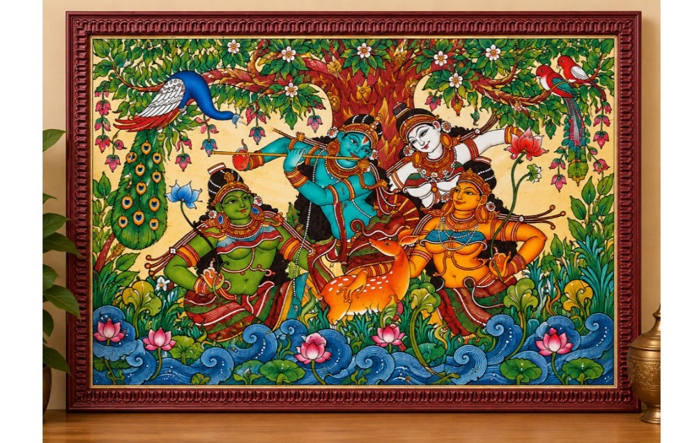 Krishna with Gopis | Kerala Mural Painting
