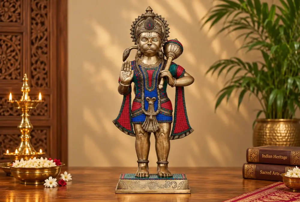 Brass Hanuman Ji Statue with Inlay Work