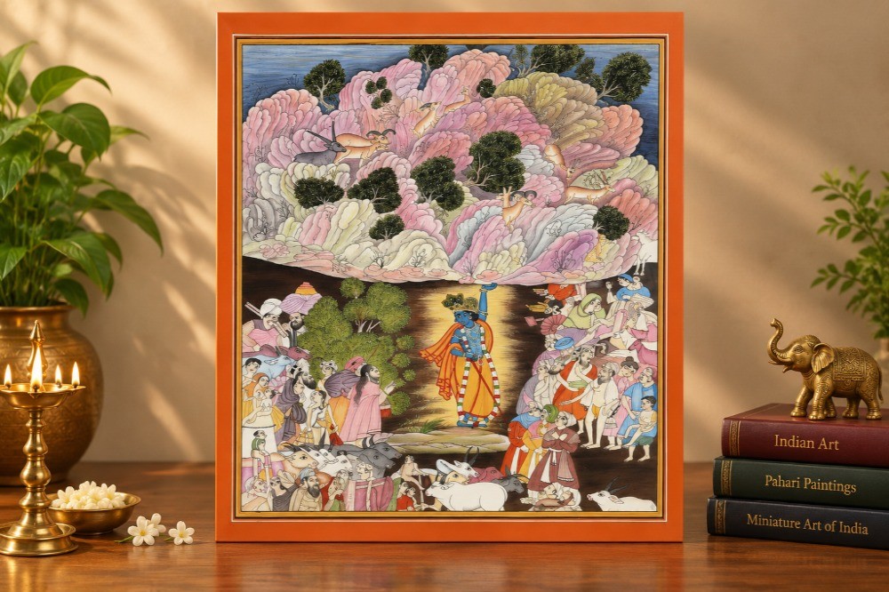Lord Krishna Lifts Mount Govardhan
