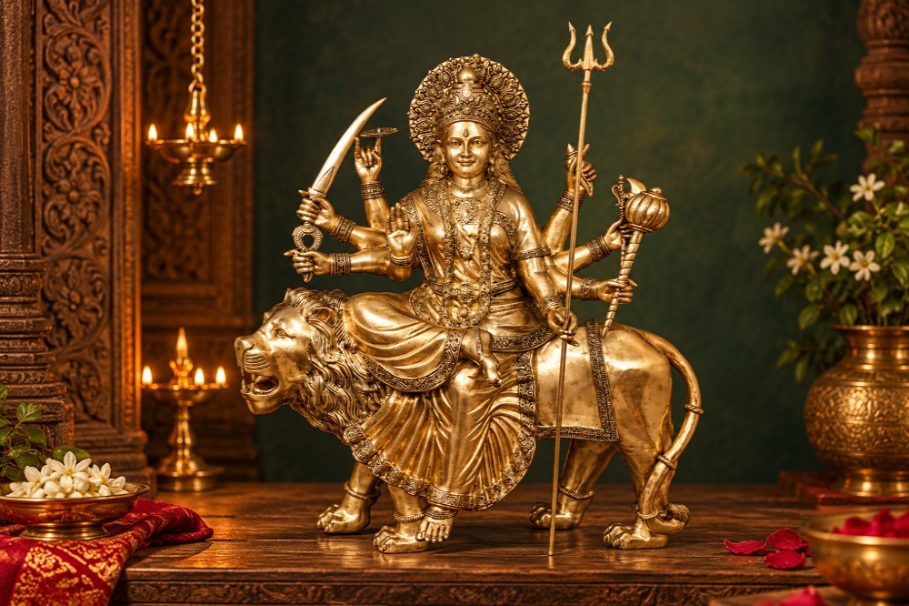 Large Brass Durga (Sherawali Maa) Statue