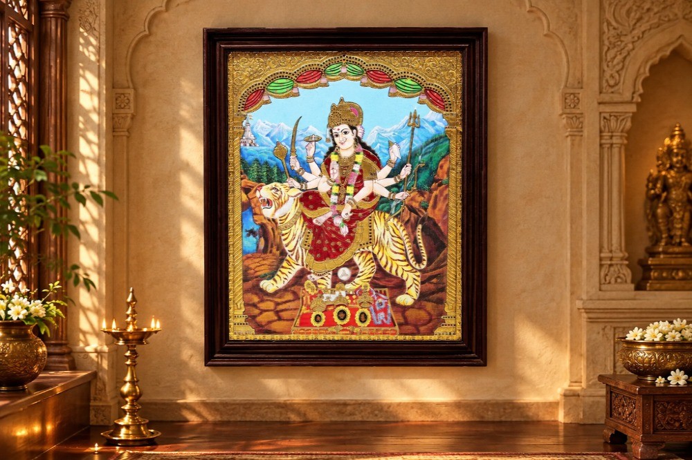 Ashtabhuja Goddess Durga Tanjore Painting