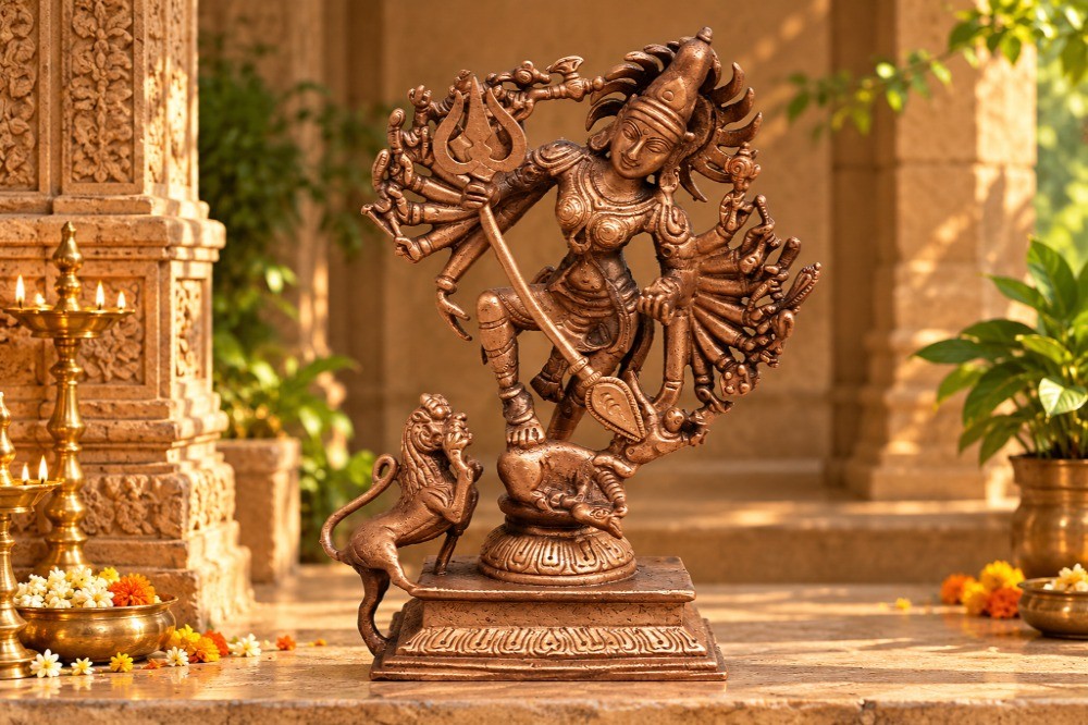 Goddess Durga (Mahishsura-Mardini) | Copper Statue