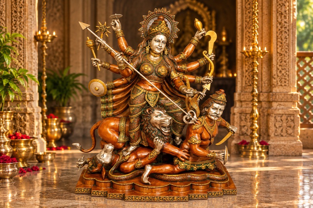 Large Goddess Maa Durga Brass Statue