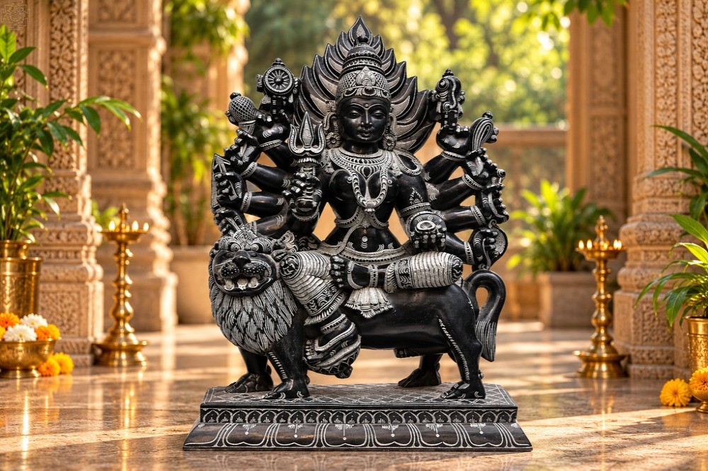 Ten Armed Goddess Durga Stone Statue