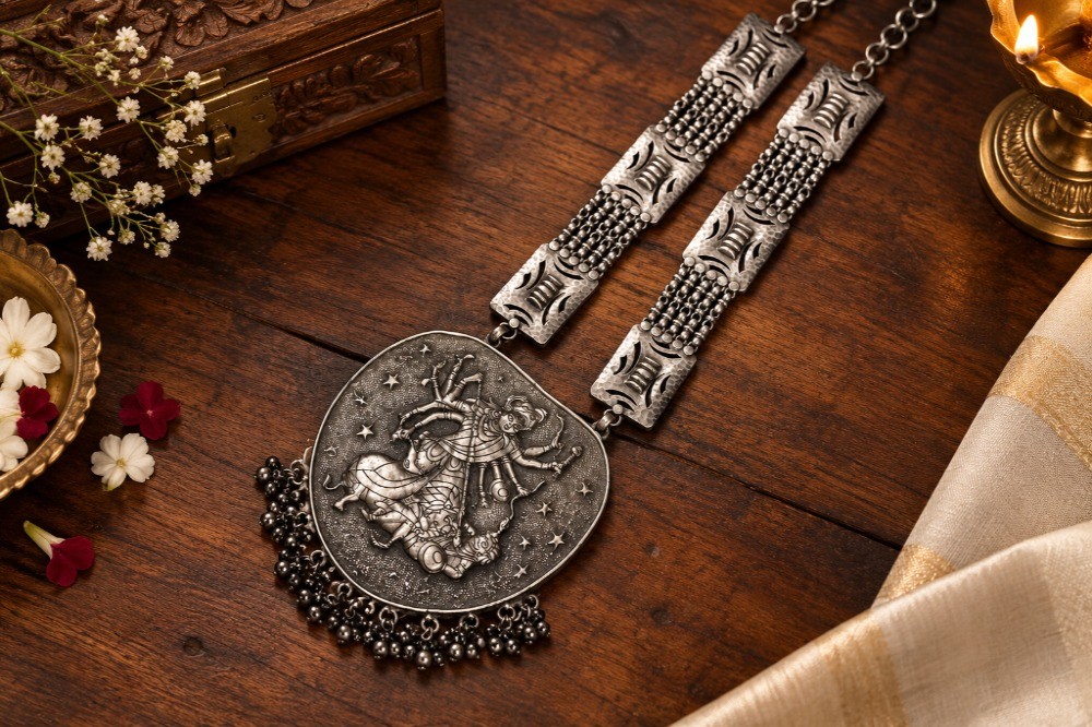 Goddess Durga Sterling Silver Necklace