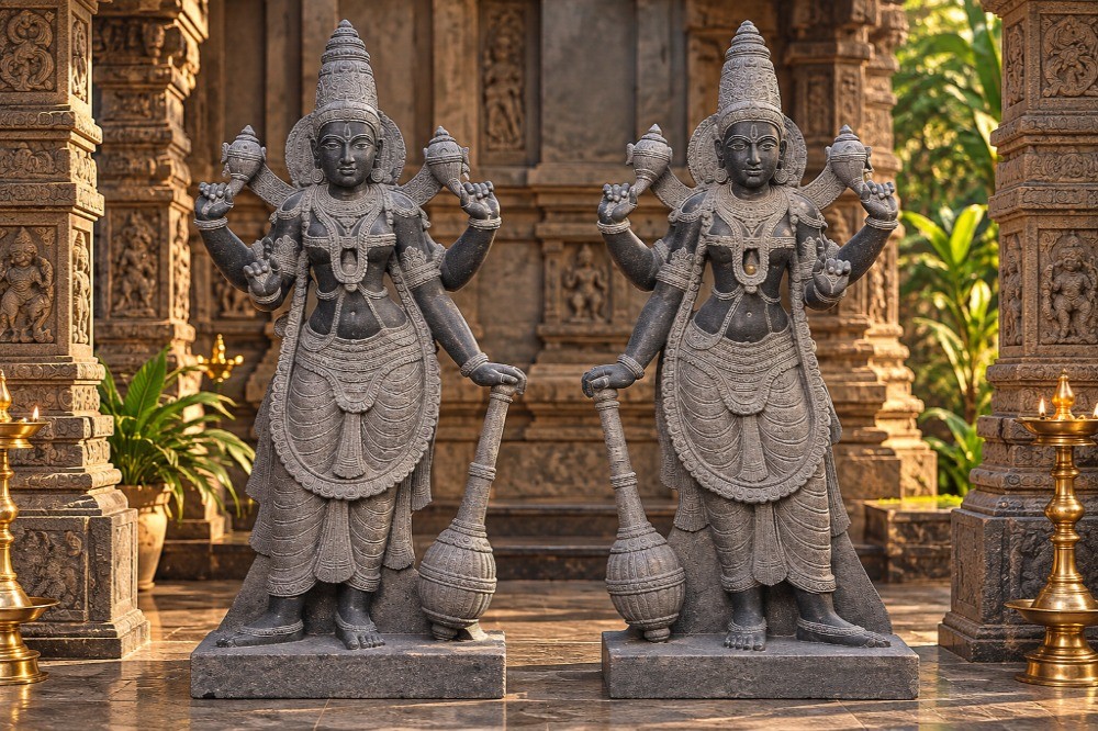 Goddess Maheshwari Hand Carved Granite Stone Statue