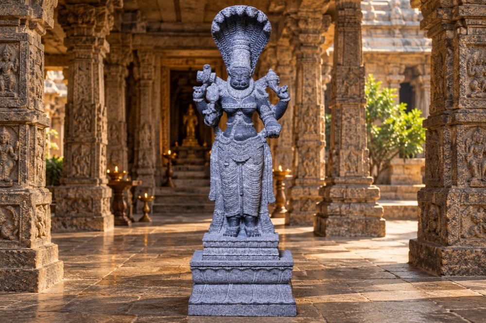 Goddess Narasimhi Hand-Carved Granite Stone Statue