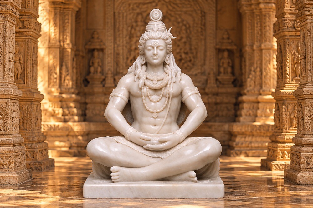 White Marble Mahayogi Shiva Statue“ xss=