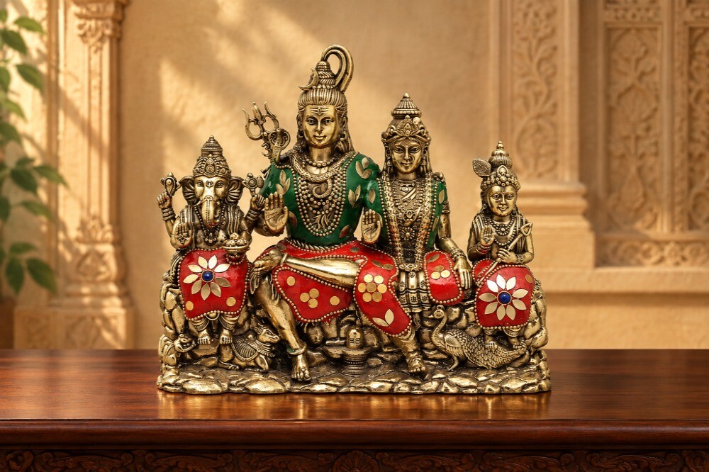 Lord Shiva Family Brass Statue with Inlay Work