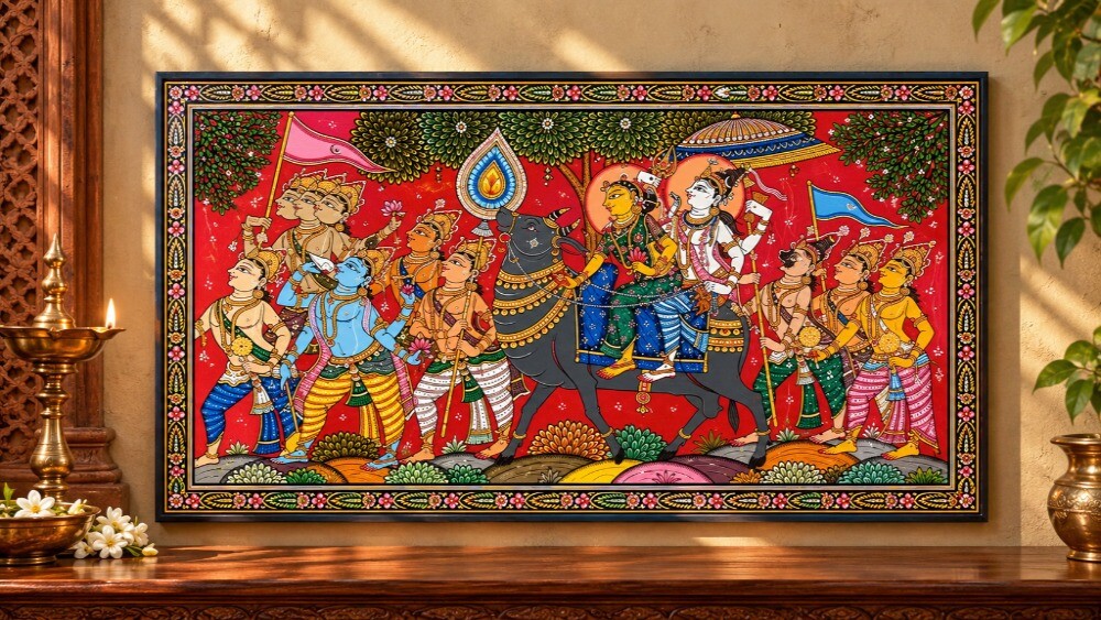 Shiv Vivah and Devotee | Natural Colors on Canvas“ xss=