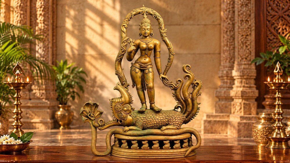 Large Goddess Ganga with Makara Vahana“ xss=
