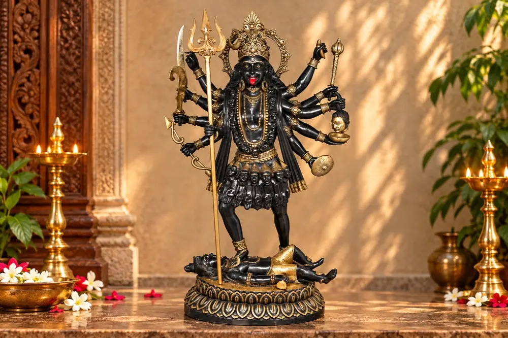 Goddess Kali Standing on Lord Shiva Brass Statue