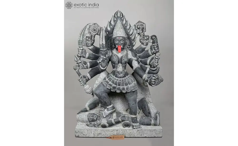 Devi Maa Kali Standing on Lord Shiva - 40'' Granite Sculpture“ xss=
