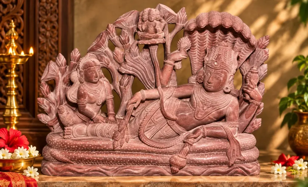 Anantasayana Vishnu With Lakshmi Brahma | Stone Statue“ xss=