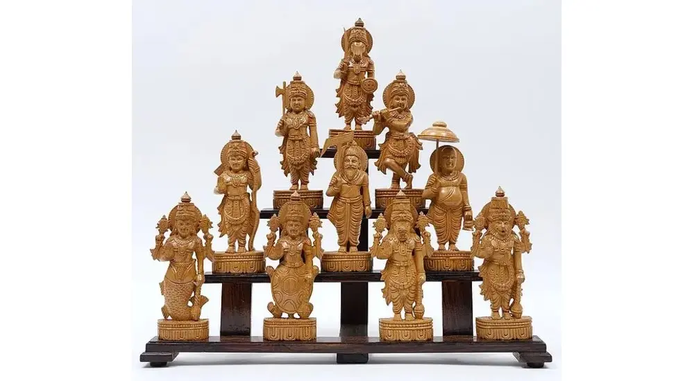 Dashavatara of Lord Vishnu Wood Carved Statue