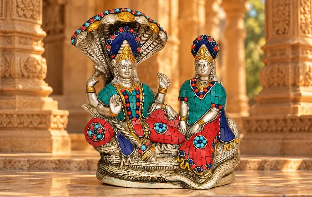 Vishnu with Lakshmi Ji on Sheshanaga In Brass