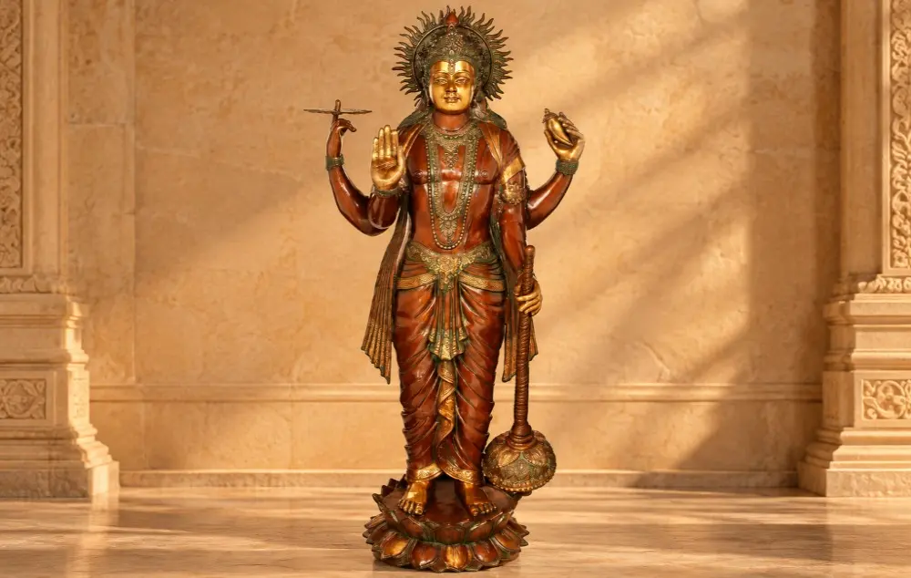 Haloed Chaturbhuja Vishnu Brass Statue