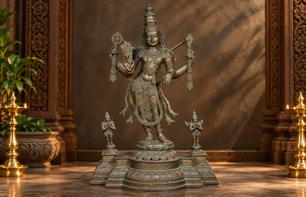 Large Standing Lord Perumal (Vishnu) with Garuda and Hanuman