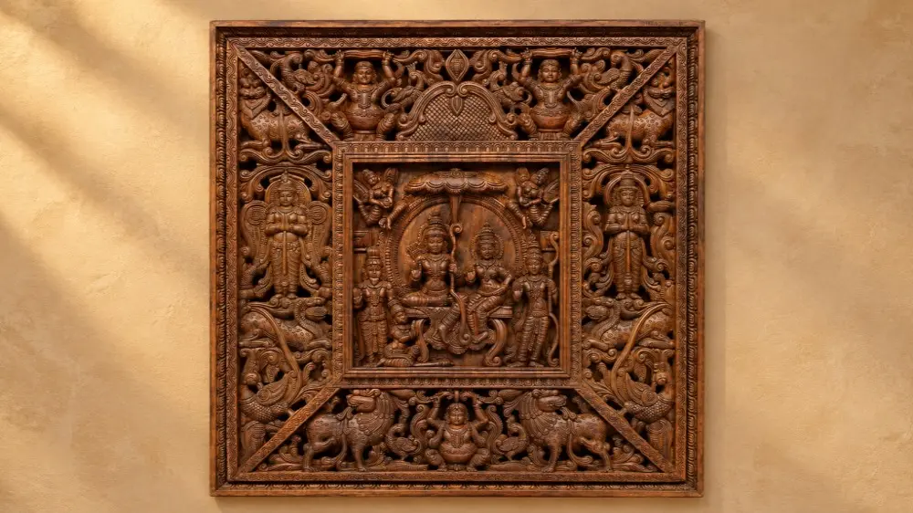 Large Shri Ram Darbar | Wood Carved Panel | Wall Hanging