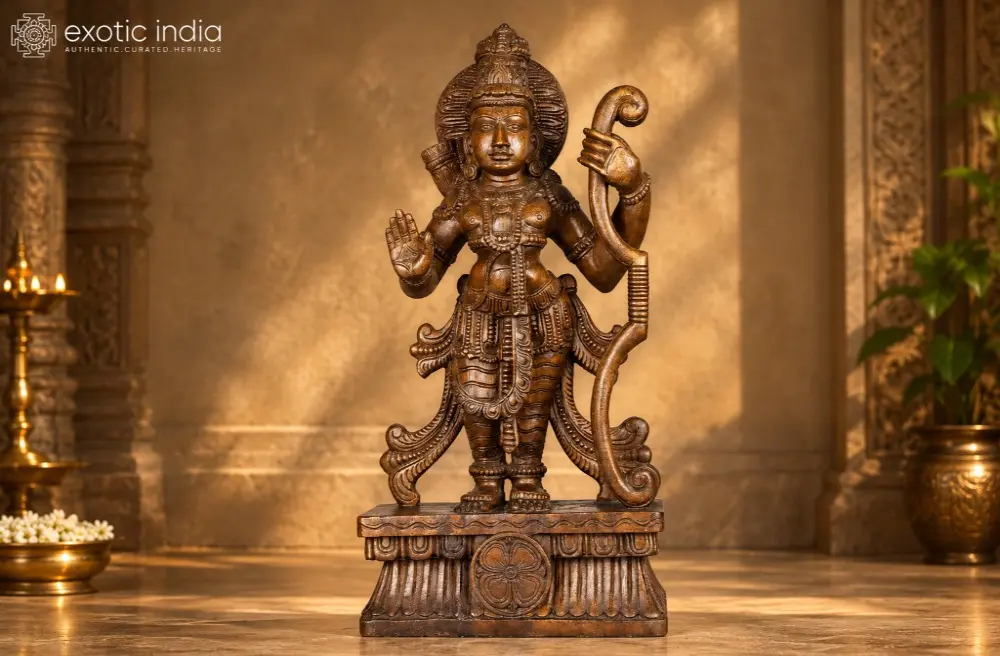 Standing Lord Rama Idol in Blessing Gesture | Wood Carved Statue