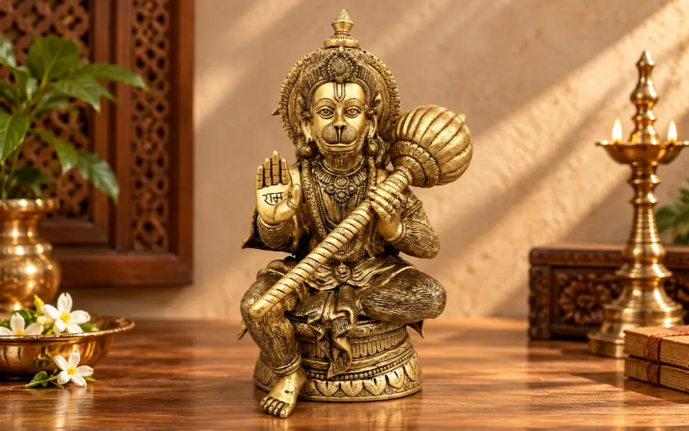 Large Sitting Lord Hanuman in Blessing Gesture | Brass Statue