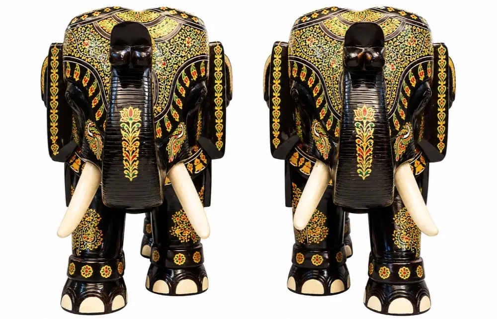 Pair of Royal Elephants with Intricate Inlay Work