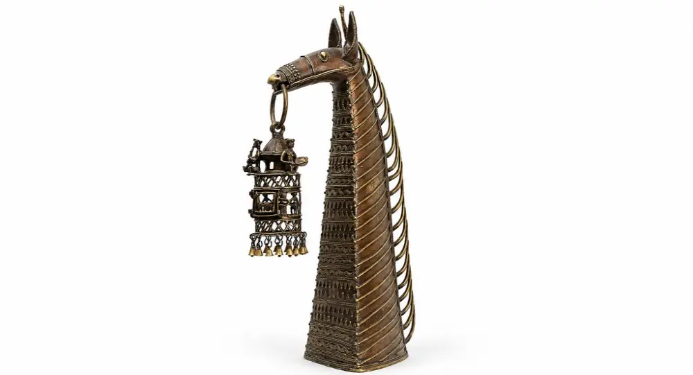 Tribal Decorative Horse Head in Brass with Dangling Bells