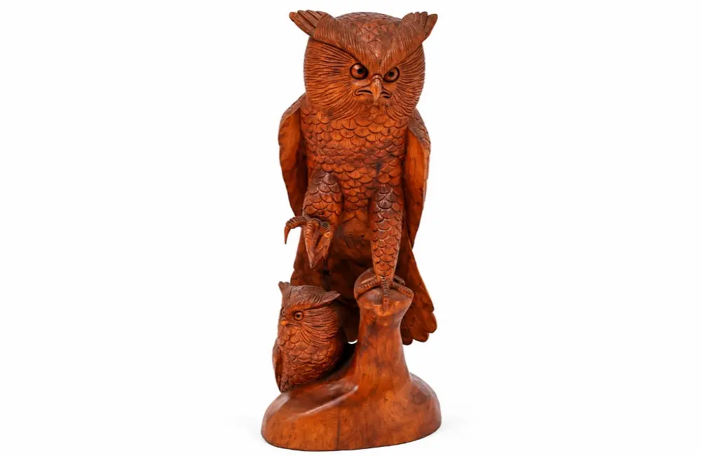 Mother Owl with Owlet | Wood Carving | Home Decor